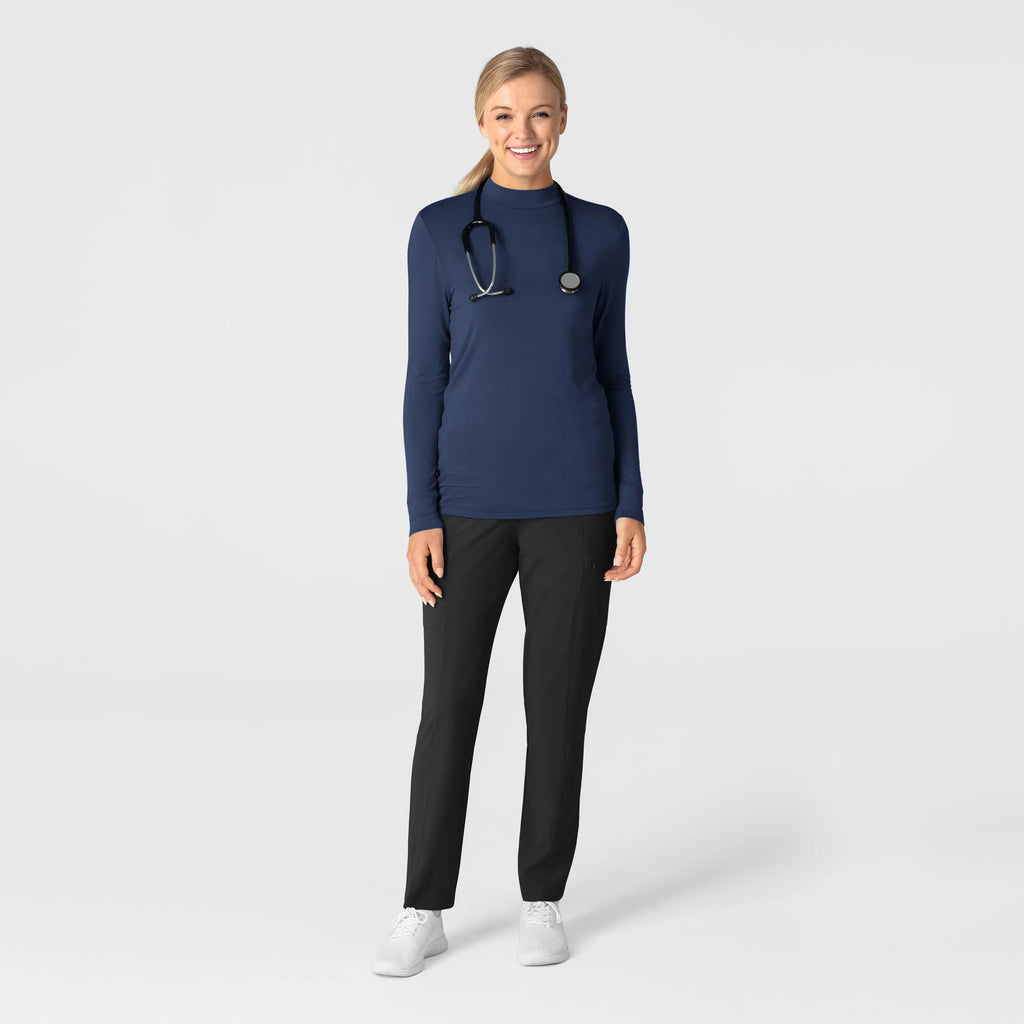 Wink Scrubs Women's Long Sleeve Mock Neck Silky Tee Navy | scrub-supply.com