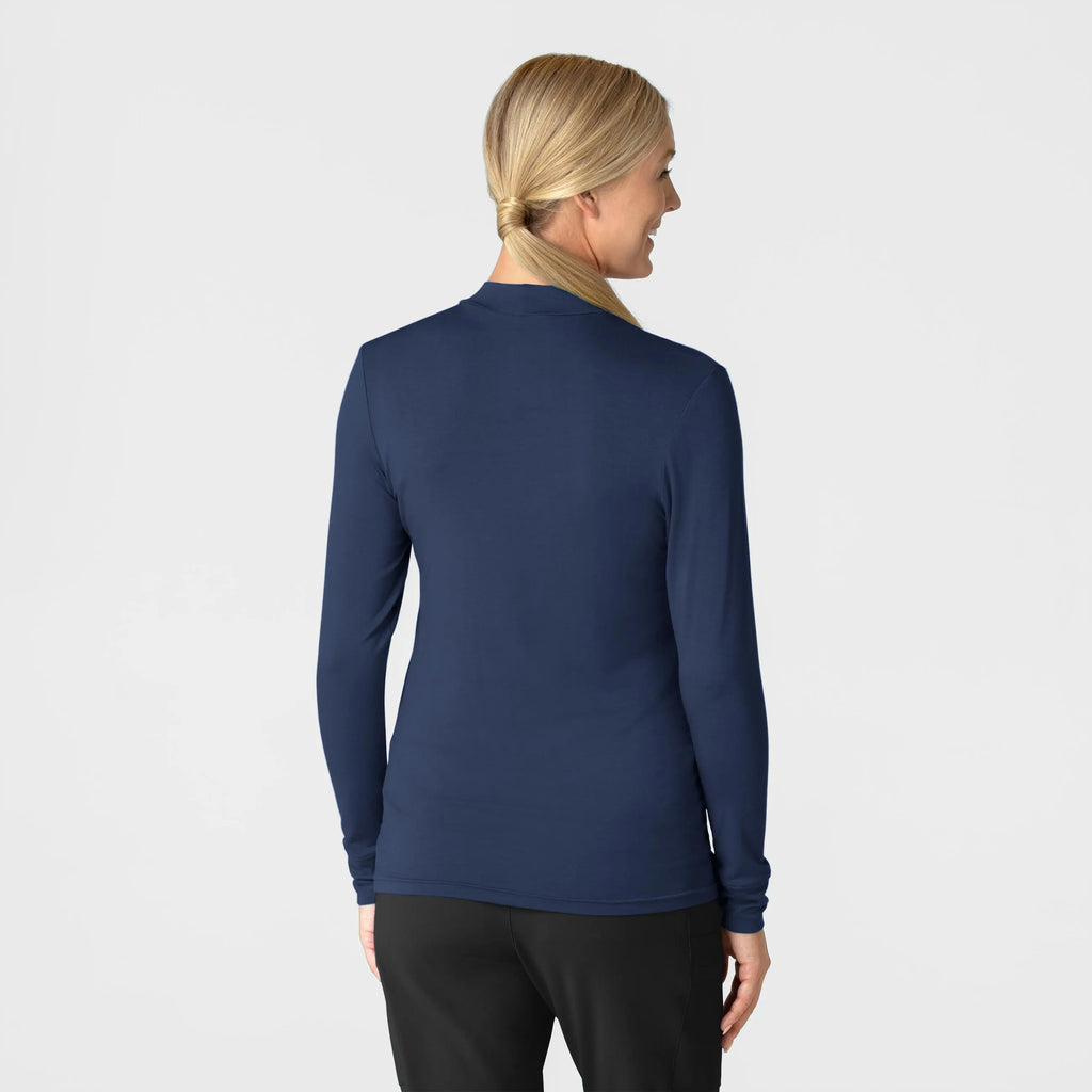 Wink Scrubs Women's Long Sleeve Mock Neck Silky Tee Navy | scrub-supply.com