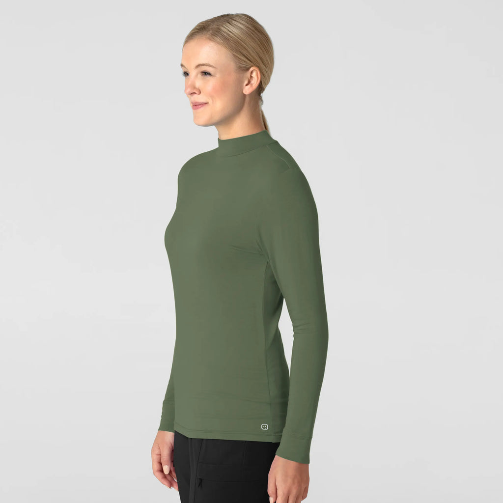 Wink Scrubs Women's Long Sleeve Mock Neck Silky Tee Olive | scrub-supply.com