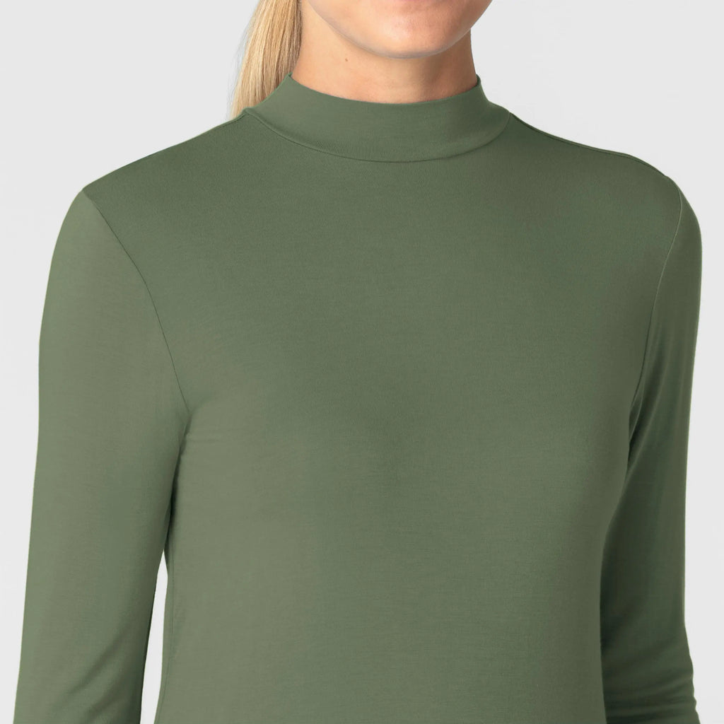 Wink Scrubs Women's Long Sleeve Mock Neck Silky Tee Olive | scrub-supply.com