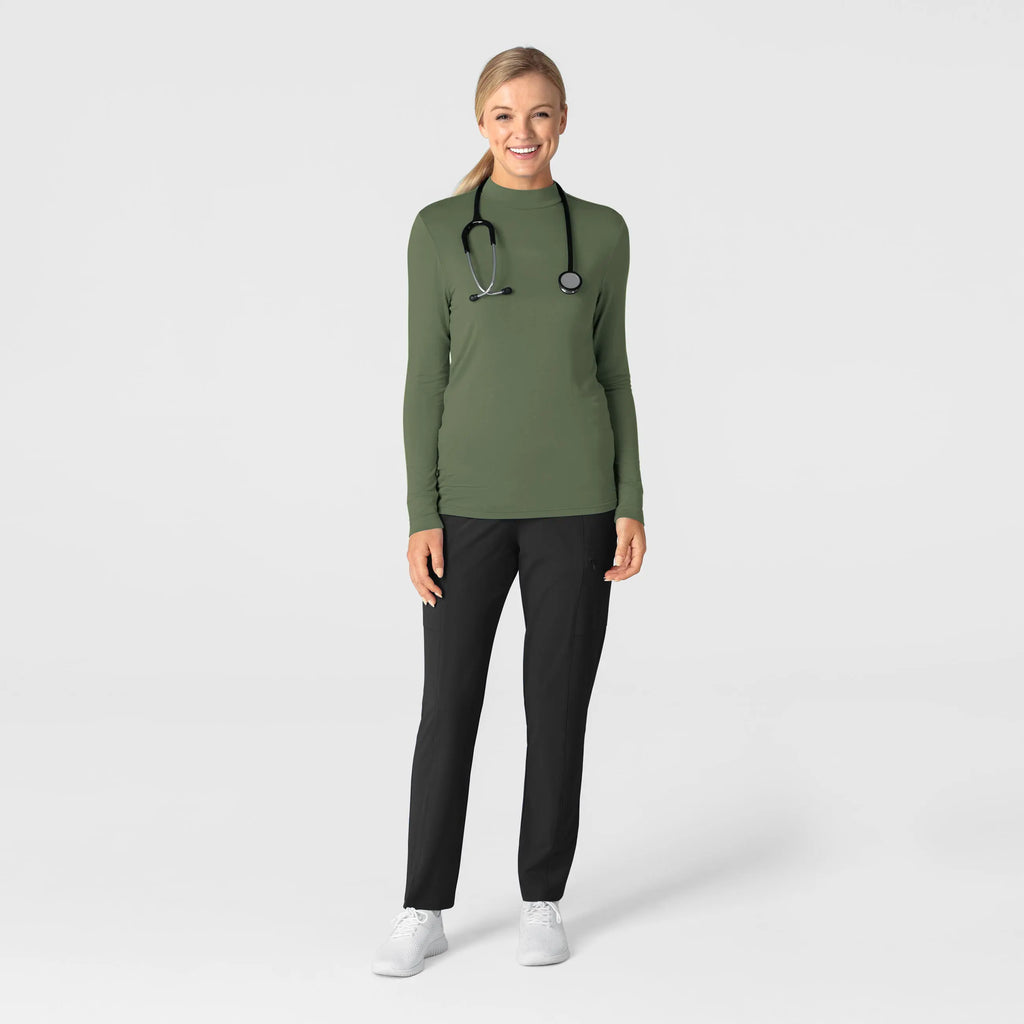 Wink Scrubs Women's Long Sleeve Mock Neck Silky Tee Olive | scrub-supply.com