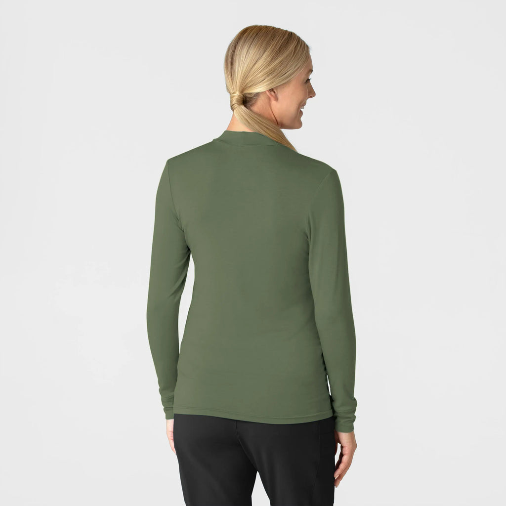 Wink Scrubs Women's Long Sleeve Mock Neck Silky Tee Olive | scrub-supply.com