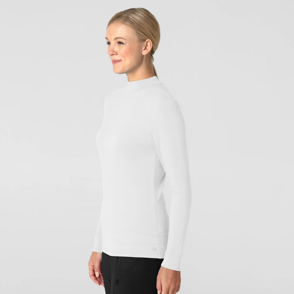 Wink Scrubs Women's Long Sleeve Mock Neck Silky Tee White | scrub-supply.com