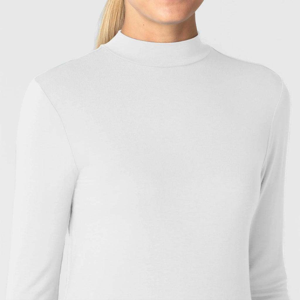 Wink Scrubs Women's Long Sleeve Mock Neck Silky Tee White | scrub-supply.com