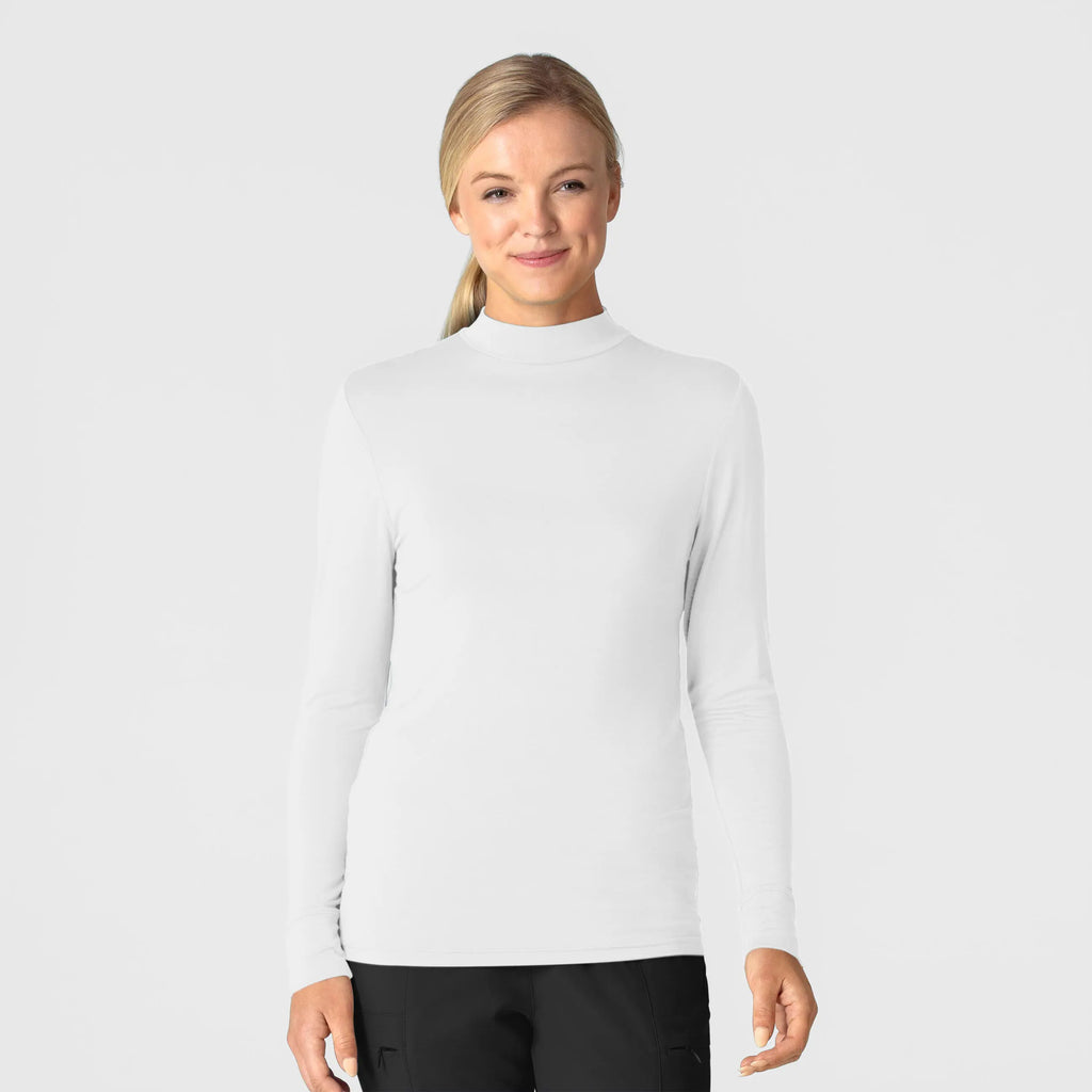 Wink Scrubs Women's Long Sleeve Mock Neck Silky Tee White | scrub-supply.com