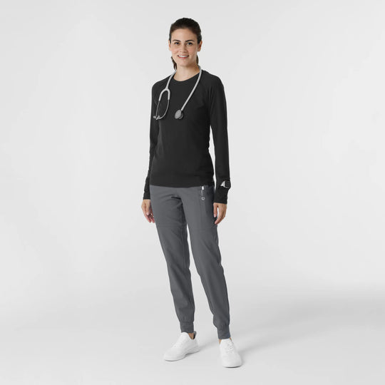 Wink Scrubs Women's Watch Window Long Sleeve Underscrub Top Black | scrub-supply.com