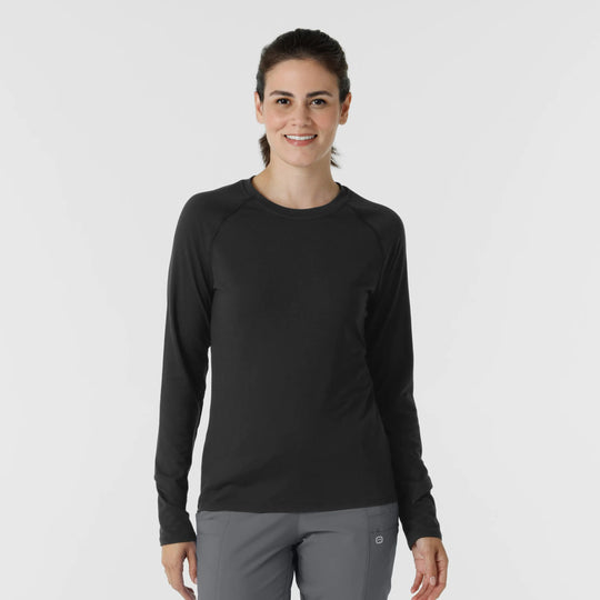 Wink Scrubs Women's Watch Window Long Sleeve Underscrub Top Black | scrub-supply.com