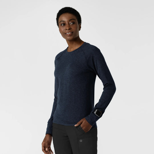 Wink Scrubs Women's Watch Window Long Sleeve Underscrub Top Navy Heather | scrub-supply.com