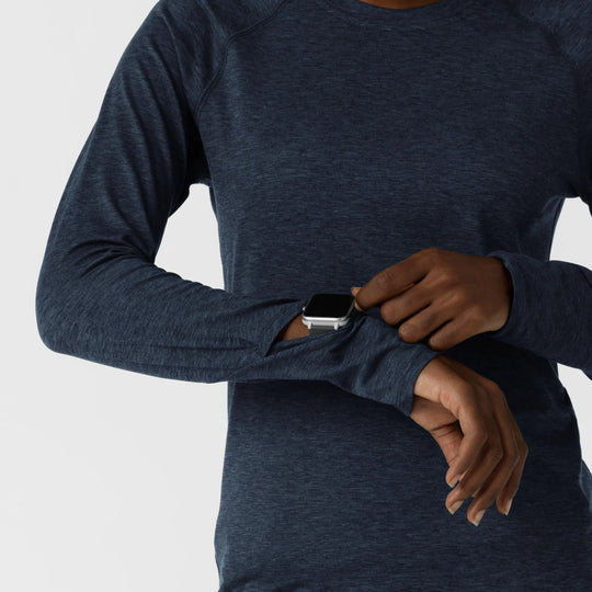 Wink Scrubs Women's Watch Window Long Sleeve Underscrub Top Navy Heather | scrub-supply.com
