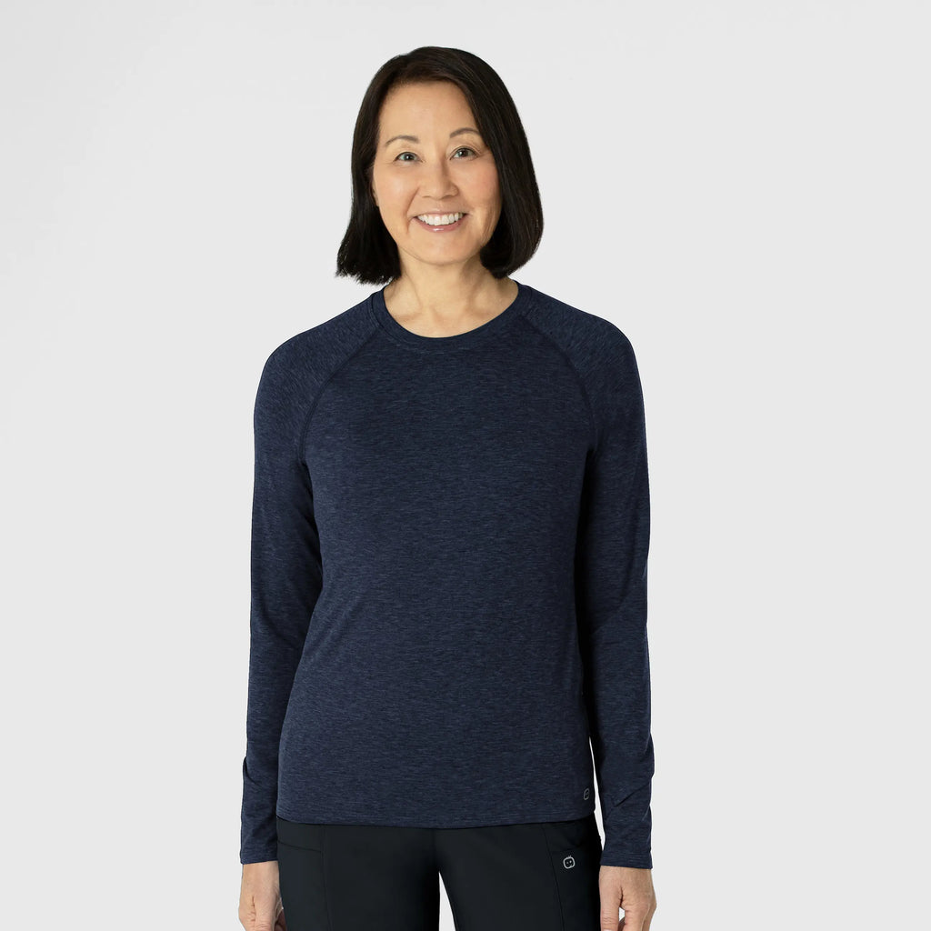 Wink Scrubs Women's Watch Window Long Sleeve Underscrub Top Navy Heather | scrub-supply.com