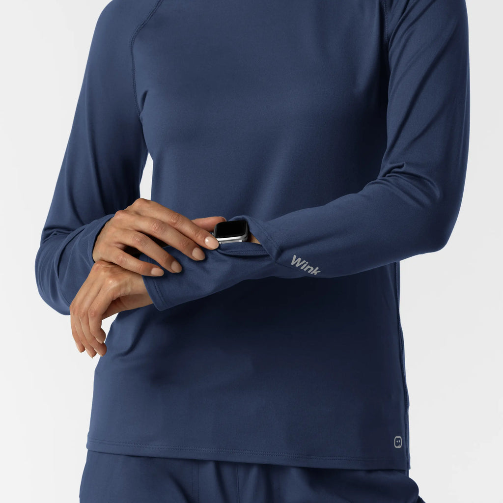 Wink Scrubs Women's Watch Window Long Sleeve Underscrub Top Navy | scrub-supply.com
