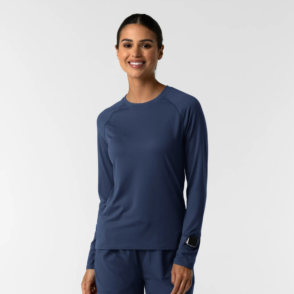 Wink Scrubs Women's Watch Window Long Sleeve Underscrub Top Navy | scrub-supply.com