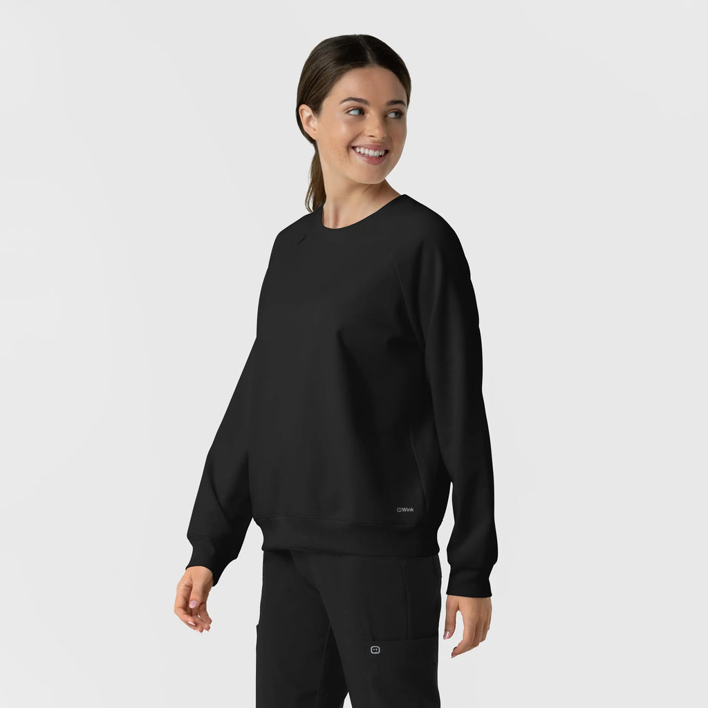Wink Scrubs Women's Pullover Sweatshirt Black | scrub-supply.com