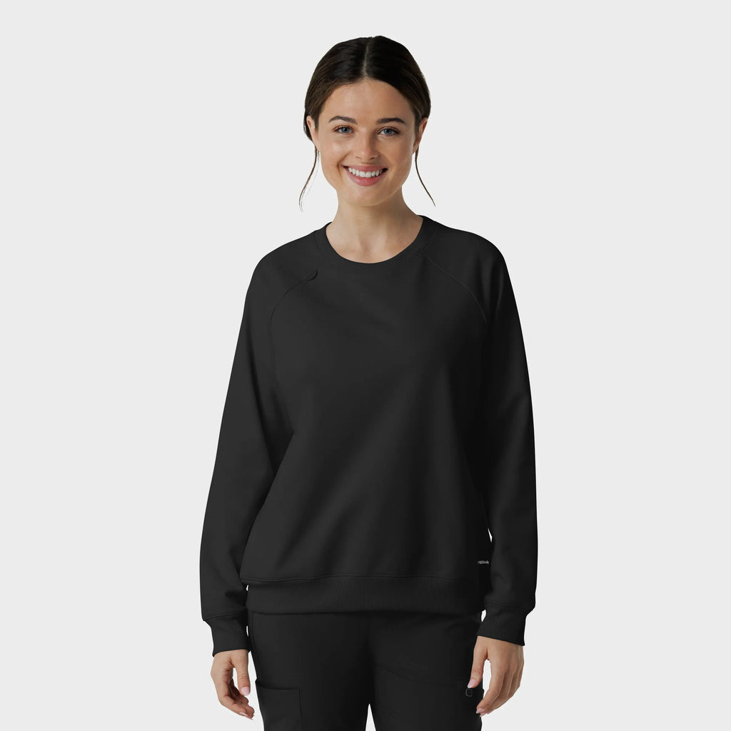 Wink Scrubs Women's Pullover Sweatshirt Black | scrub-supply.com