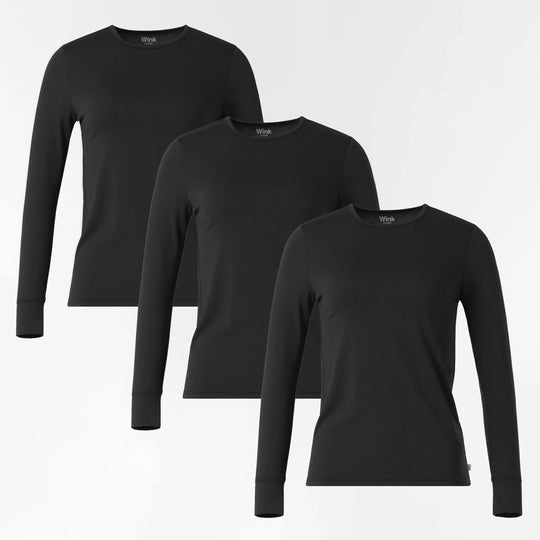 Wink Scrubs Women's 3-Pack Essential Layer Long Sleeve Black | scrub-supply.com