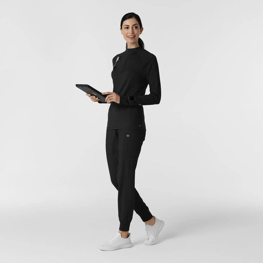 Wink Scrubs Women's Watch Window Quarter Zip Scrub Top Black | scrub-supply.com
