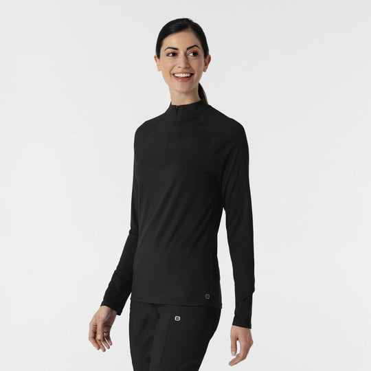 Wink Scrubs Women's Watch Window Quarter Zip Scrub Top Black | scrub-supply.com