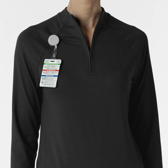 Wink Scrubs Women's Watch Window Quarter Zip Scrub Top Black | scrub-supply.com
