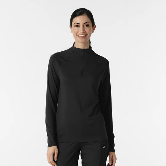 Wink Scrubs Women's Watch Window Quarter Zip Scrub Top Black | scrub-supply.com
