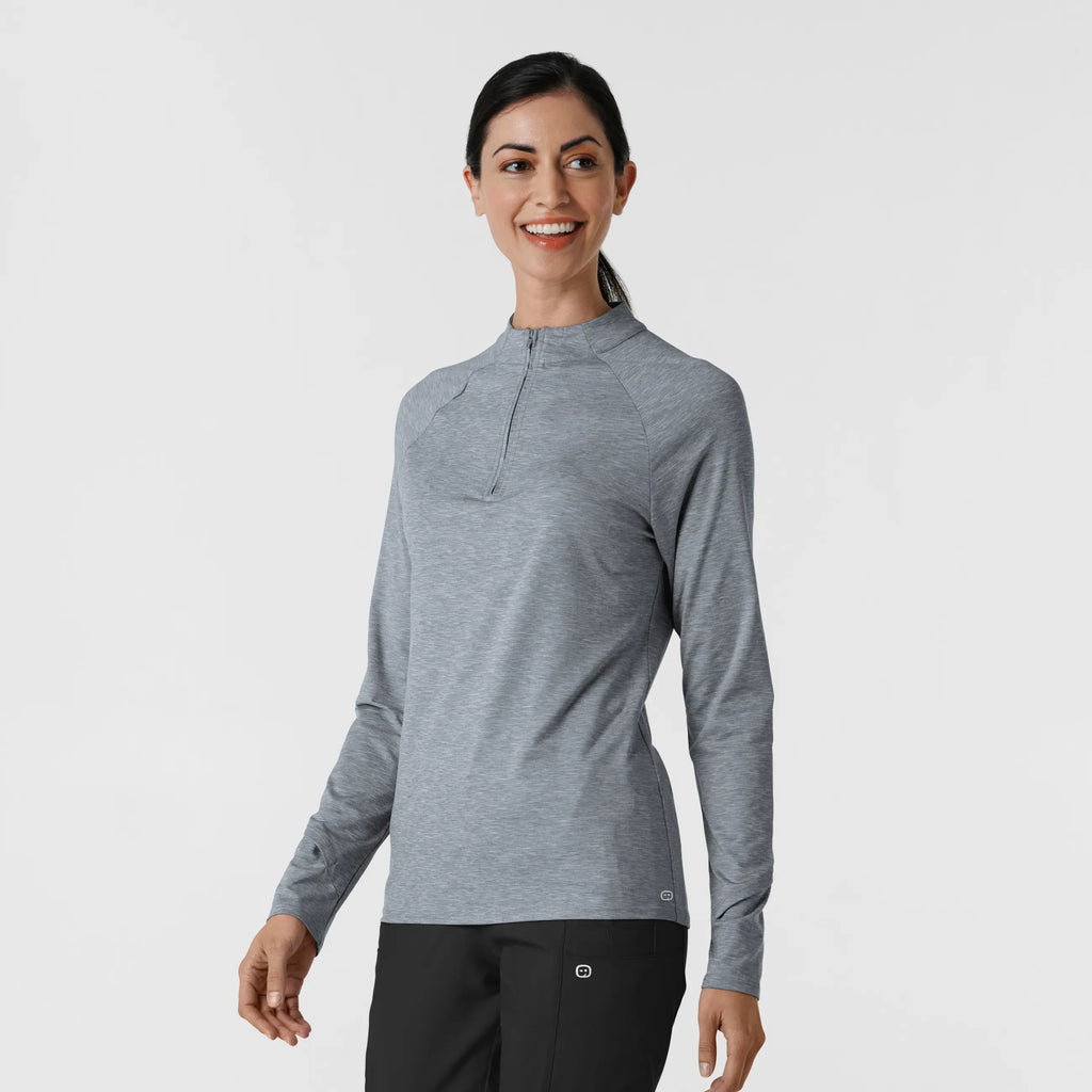 Wink Scrubs Women's Watch Window Quarter Zip Scrub Top Grey Heather | scrub-supply.com