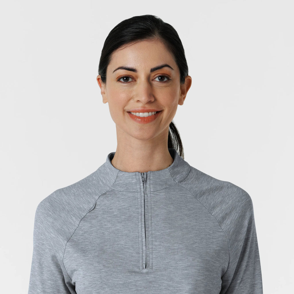 Wink Scrubs Women's Watch Window Quarter Zip Scrub Top Grey Heather | scrub-supply.com