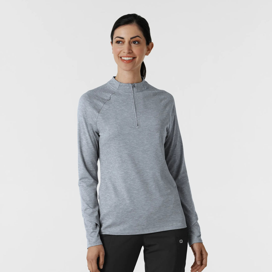 Wink Scrubs Women's Watch Window Quarter Zip Scrub Top Grey Heather | scrub-supply.com