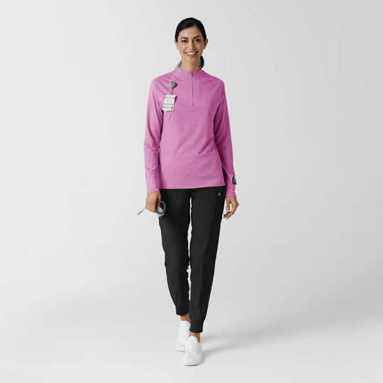 Wink Scrubs Women's Watch Window Quarter Zip Scrub Top Raspberry Heather | scrub-supply.com