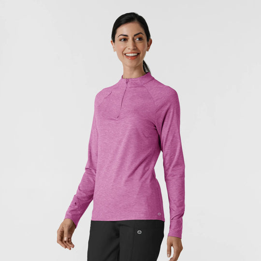 Wink Scrubs Women's Watch Window Quarter Zip Scrub Top Raspberry Heather | scrub-supply.com