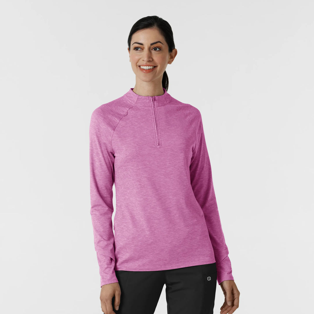 Wink Scrubs Women's Watch Window Quarter Zip Scrub Top Raspberry Heather | scrub-supply.com