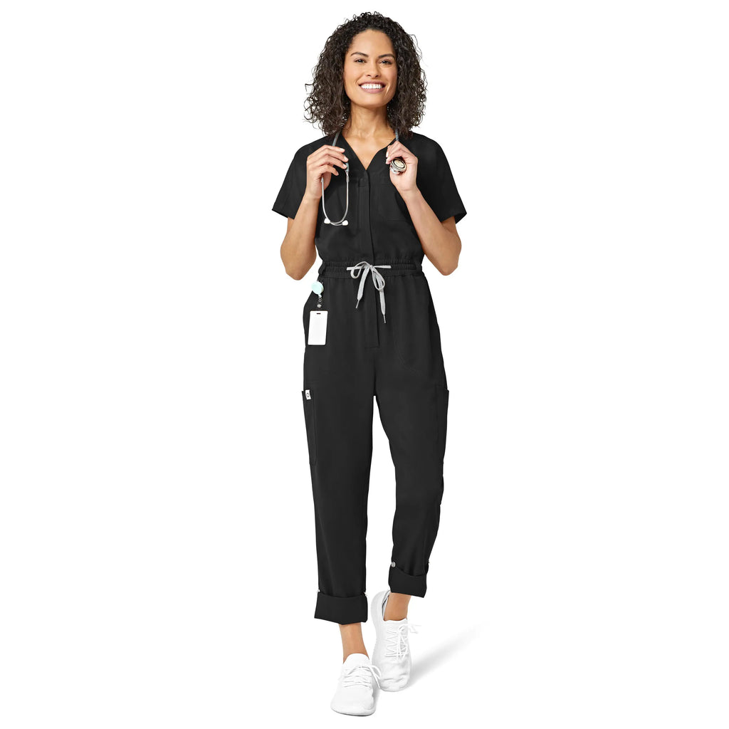 Wink Scrubs Women's Zip Front Jumpsuit Black | scrub-supply.com