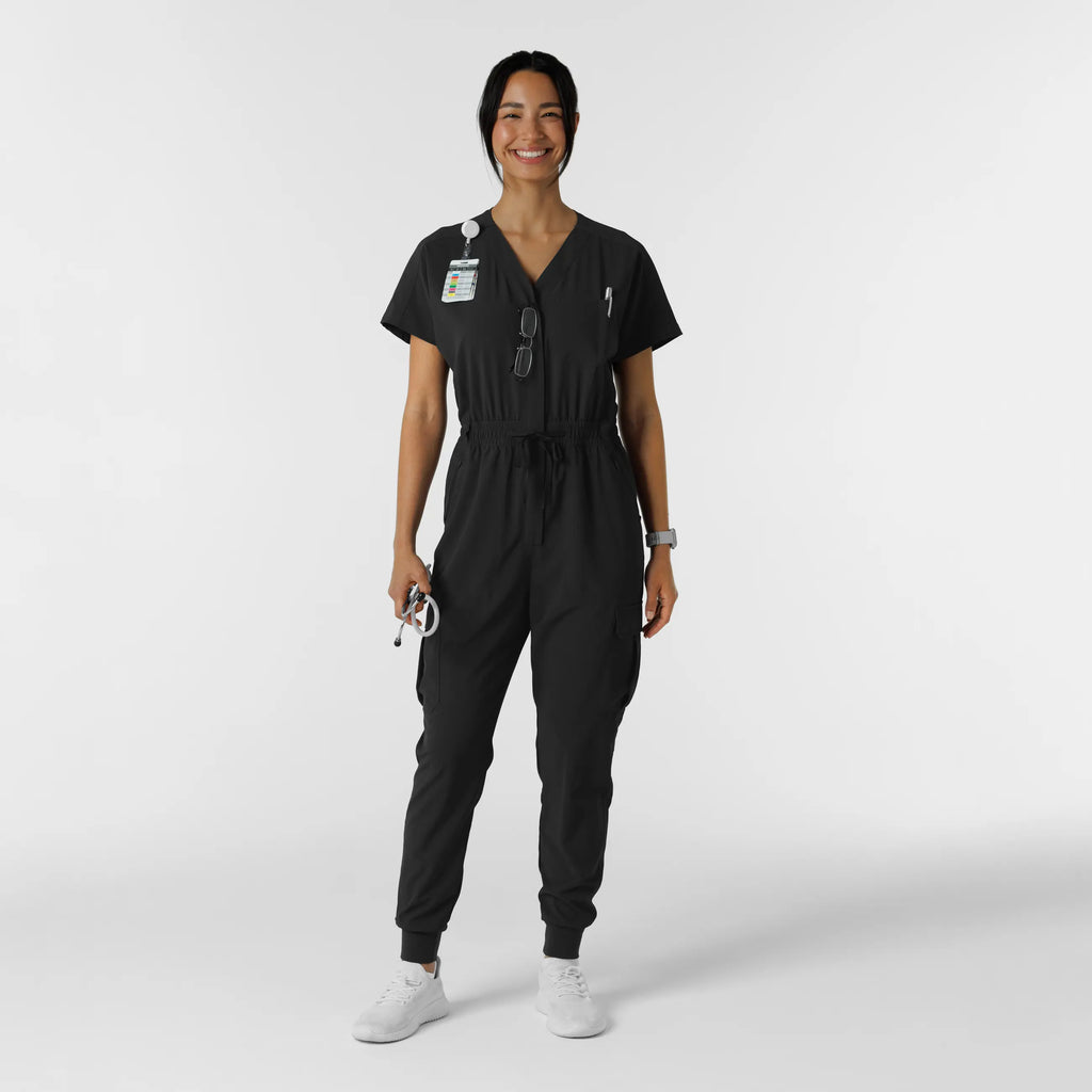 Wink Scrubs Women's Cargo Jogger Scrub Jumpsuit Black | scrub-supply.com