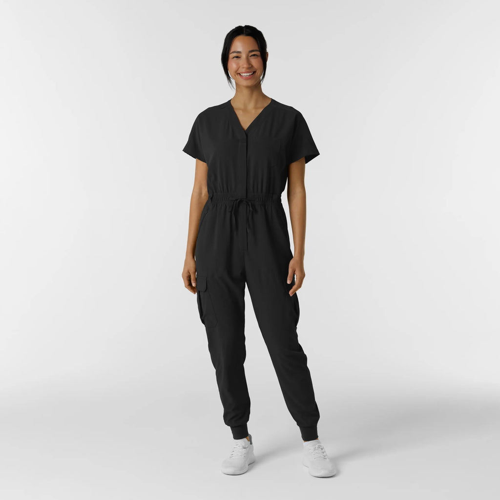 Wink Scrubs Women's Cargo Jogger Scrub Jumpsuit Black | scrub-supply.com