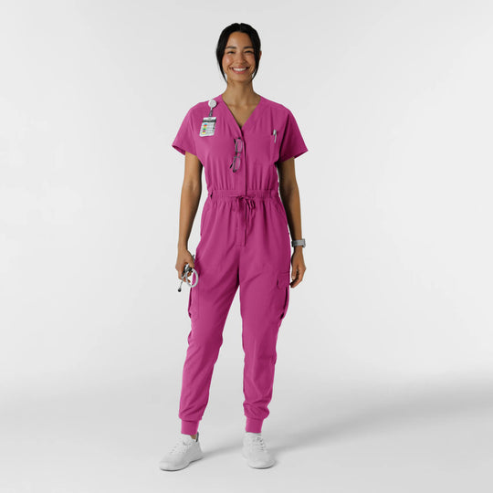 Wink Scrubs Women's Cargo Jogger Scrub Jumpsuit Raspberry | scrub-supply.com