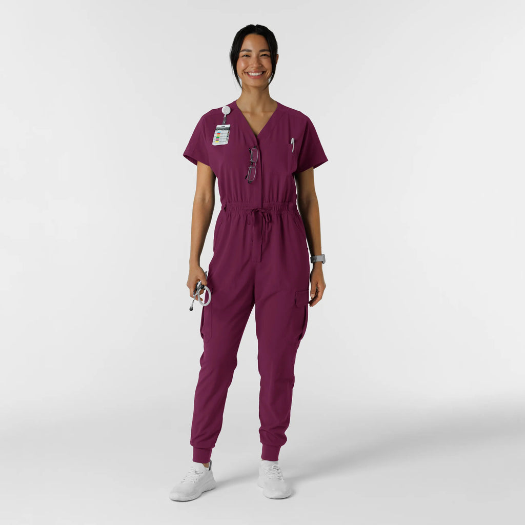 Wink Scrubs Women's Cargo Jogger Scrub Jumpsuit Wine | scrub-supply.com