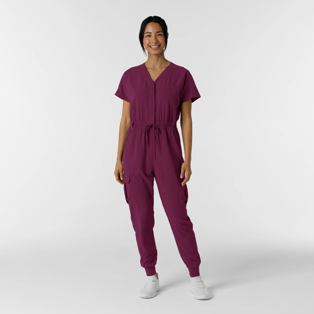 Wink Scrubs Women's Cargo Jogger Scrub Jumpsuit Wine | scrub-supply.com