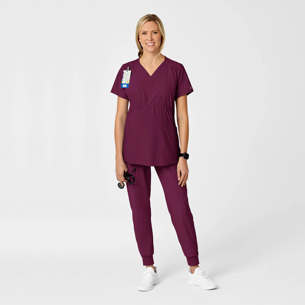 Wink Scrubs Maternity V-Neck Scrub Top Wine | scrub-supply.com