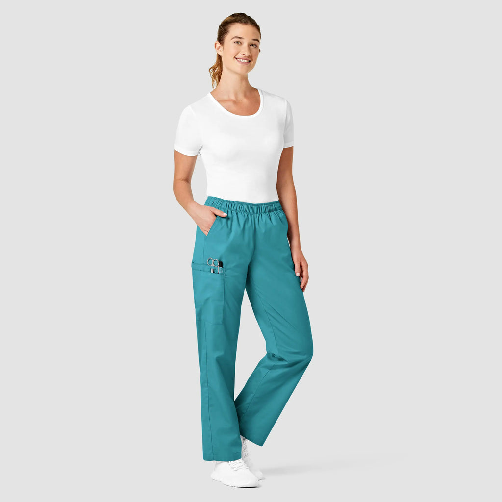 Wink Scrubs Women's Pull-On Cargo Scrub Pant Teal | scrub-supply.com