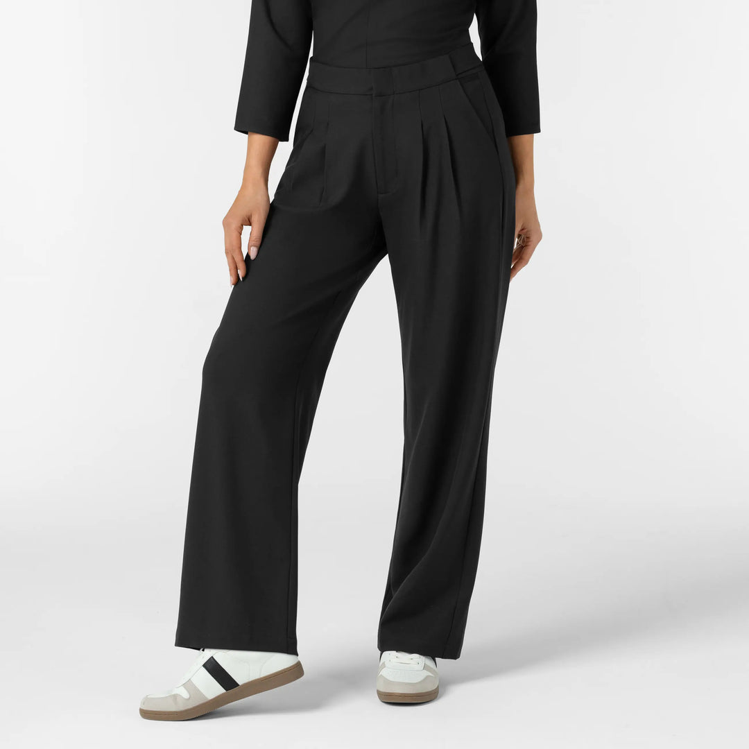 Wink Scrubs Women's Pleated Wide Leg Scrub Trouser Black | scrub-supply.com