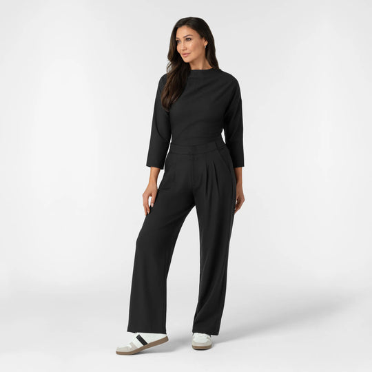 Wink Scrubs Women's Pleated Wide Leg Scrub Trouser Black | scrub-supply.com