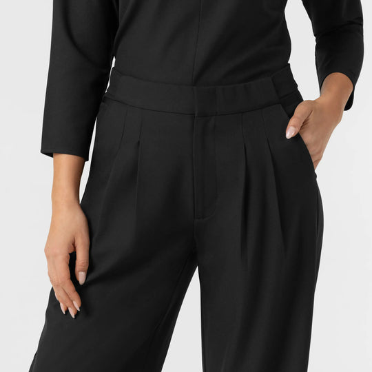 Wink Scrubs Women's Pleated Wide Leg Scrub Trouser Black | scrub-supply.com