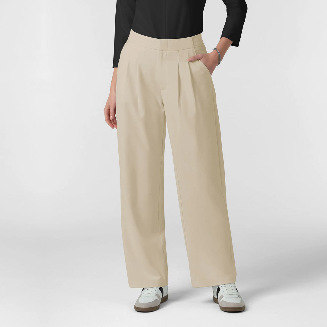 Wink Scrubs Women's Pleated Wide Leg Scrub Trouser Coconut Milk | scrub-supply.com