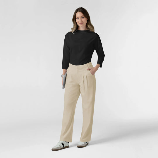 Wink Scrubs Women's Pleated Wide Leg Scrub Trouser Coconut Milk | scrub-supply.com