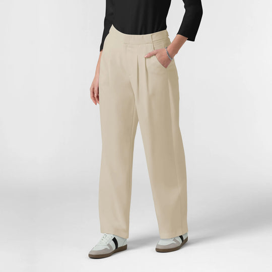 Wink Scrubs Women's Pleated Wide Leg Scrub Trouser Coconut Milk | scrub-supply.com