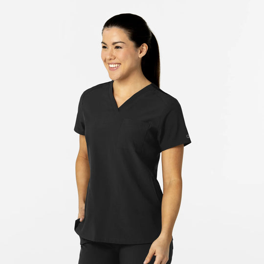 Wink Scrubs Women's W123 Flex-n-Reach V-Neck Scrub Top Black | scrub-supply.com
