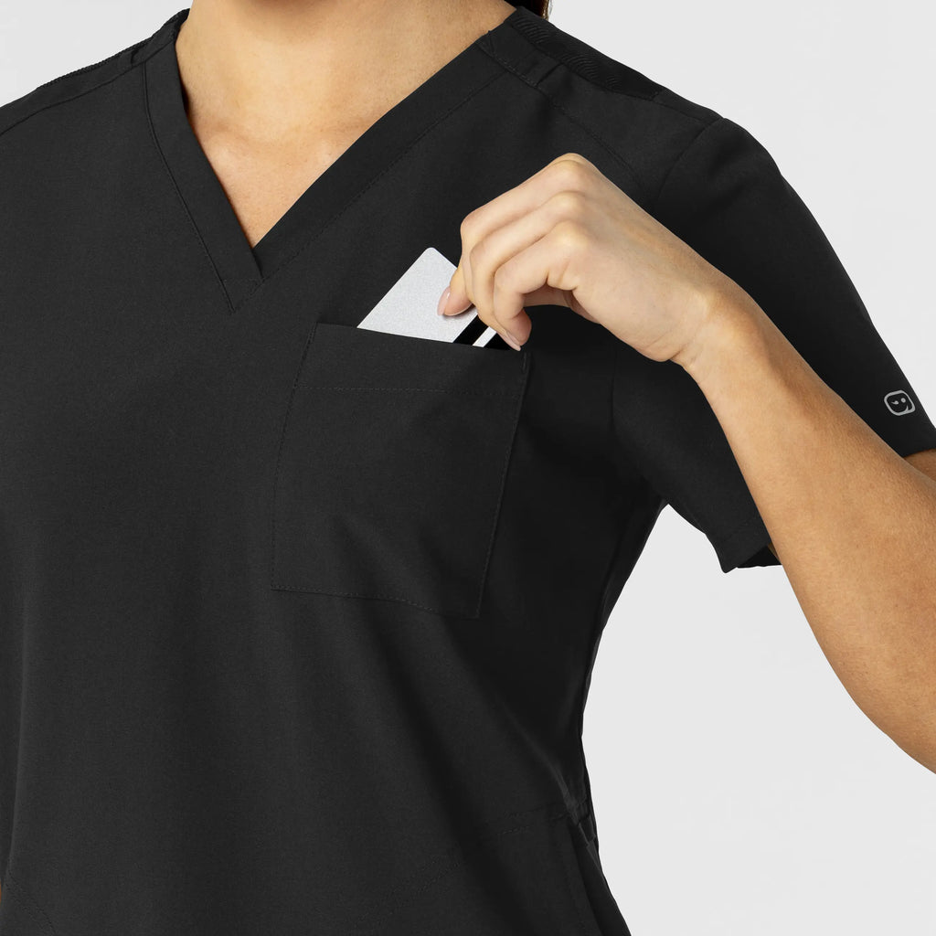 Wink Scrubs Women's W123 Flex-n-Reach V-Neck Scrub Top Black | scrub-supply.com