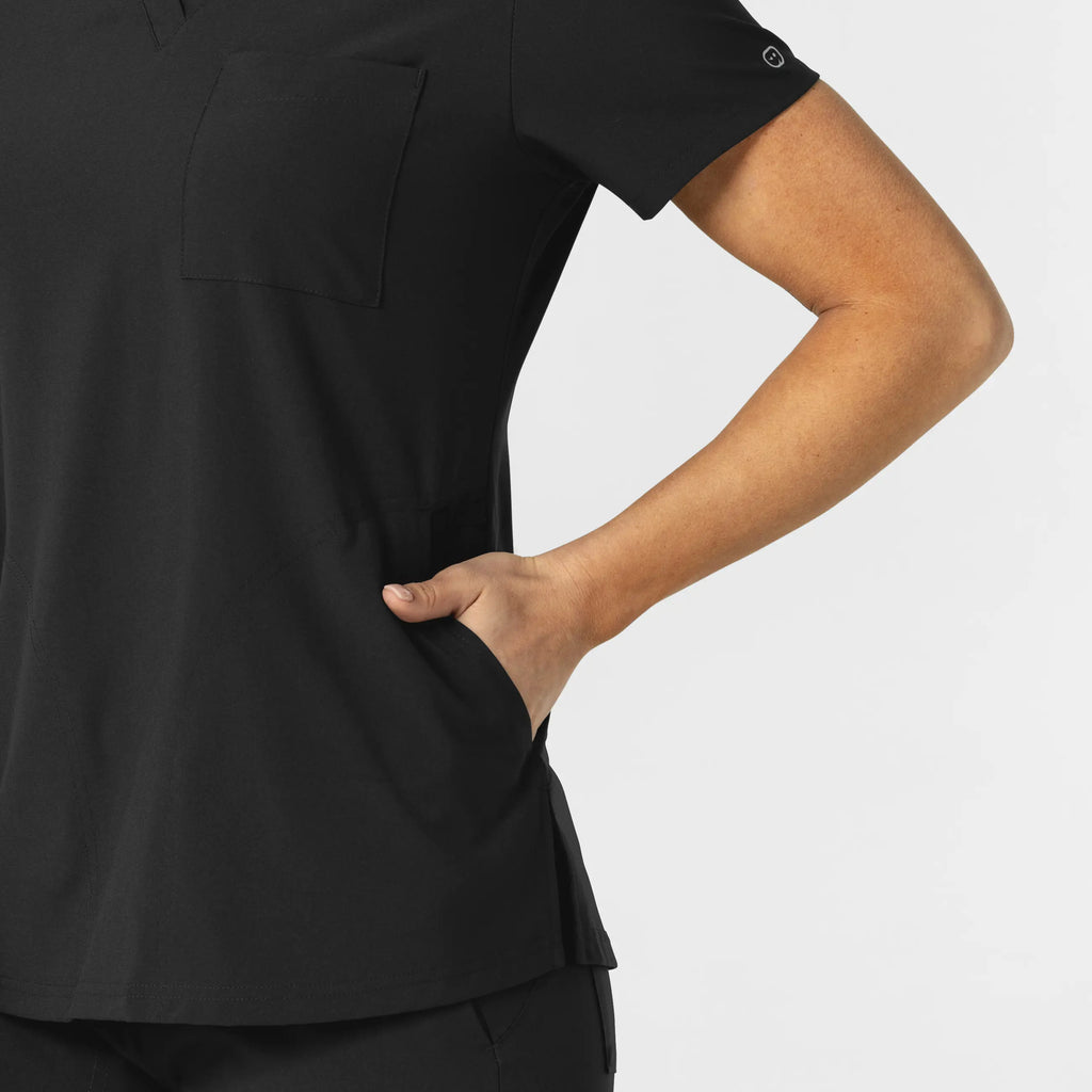 Wink Scrubs Women's W123 Flex-n-Reach V-Neck Scrub Top Black | scrub-supply.com