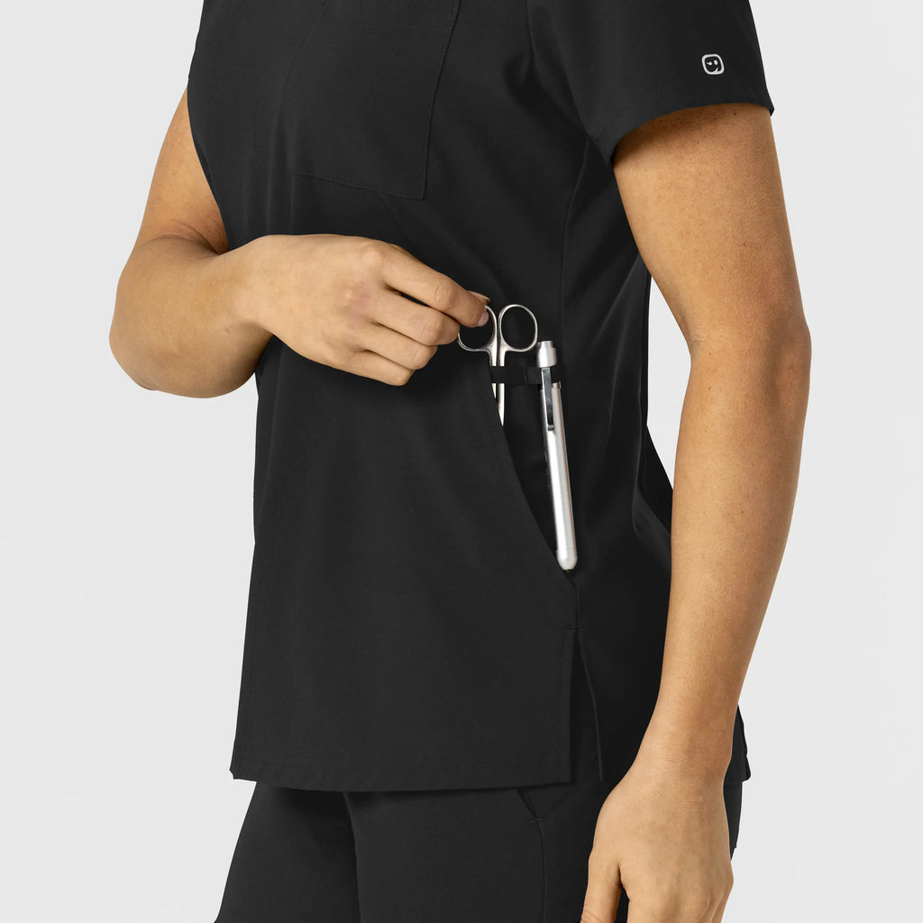 Wink Scrubs Women's W123 Flex-n-Reach V-Neck Scrub Top Black | scrub-supply.com