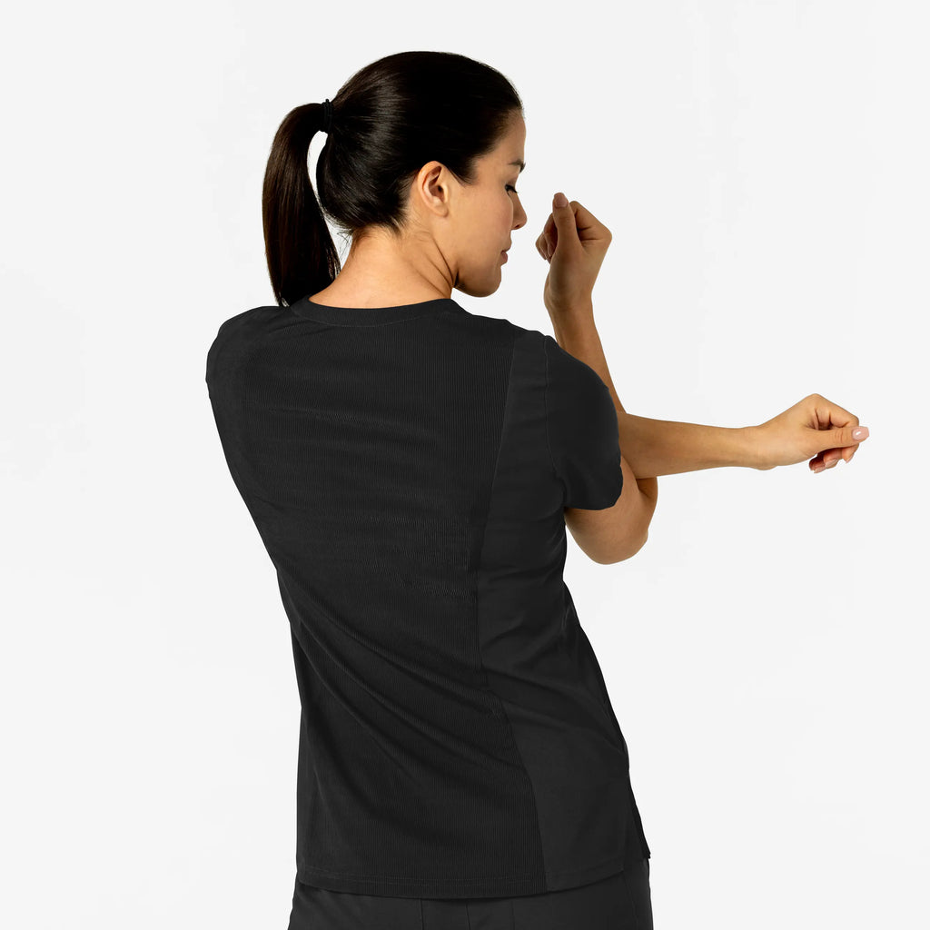 Wink Scrubs Women's W123 Flex-n-Reach V-Neck Scrub Top Black | scrub-supply.com