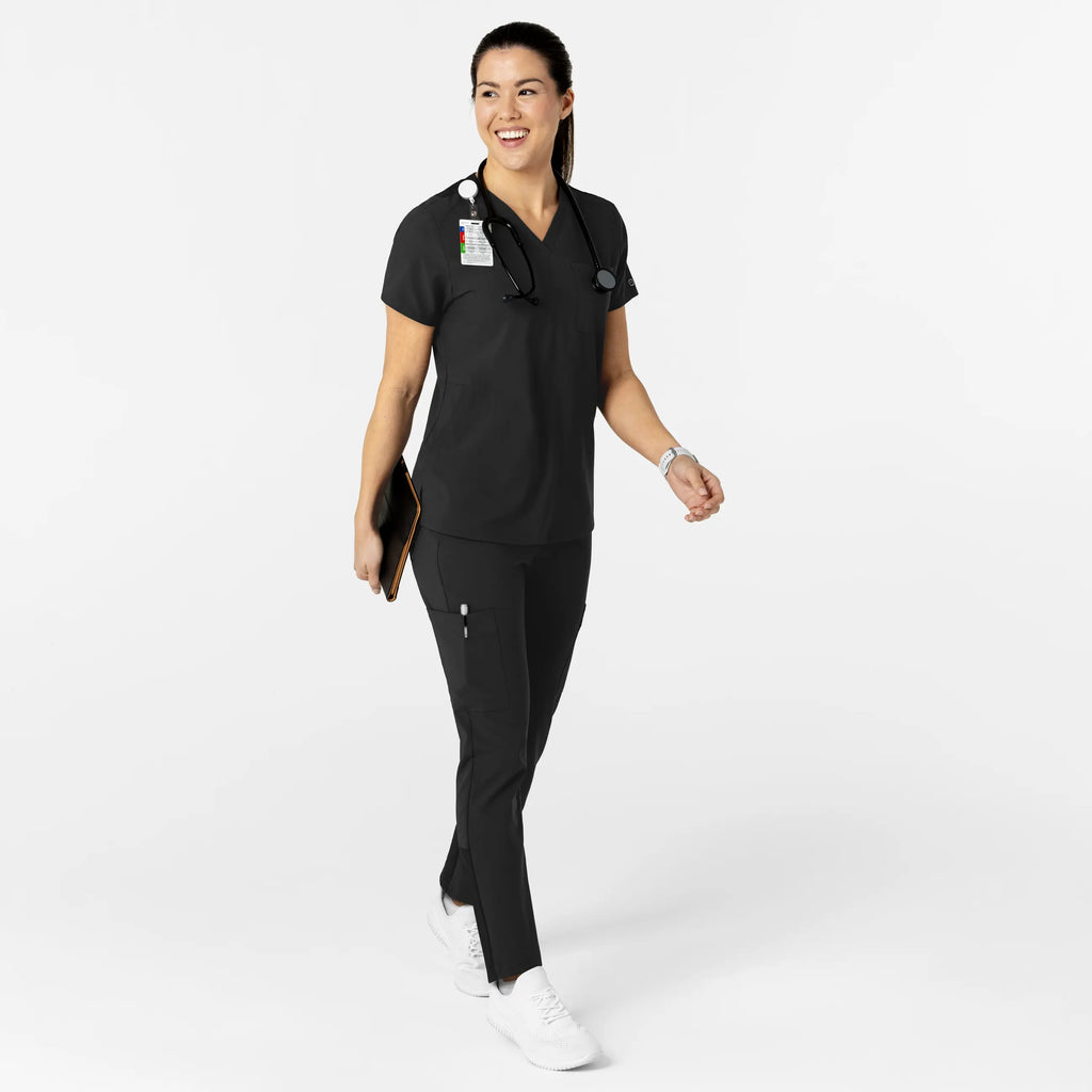 Wink Scrubs Women's W123 Flex-n-Reach V-Neck Scrub Top Black | scrub-supply.com