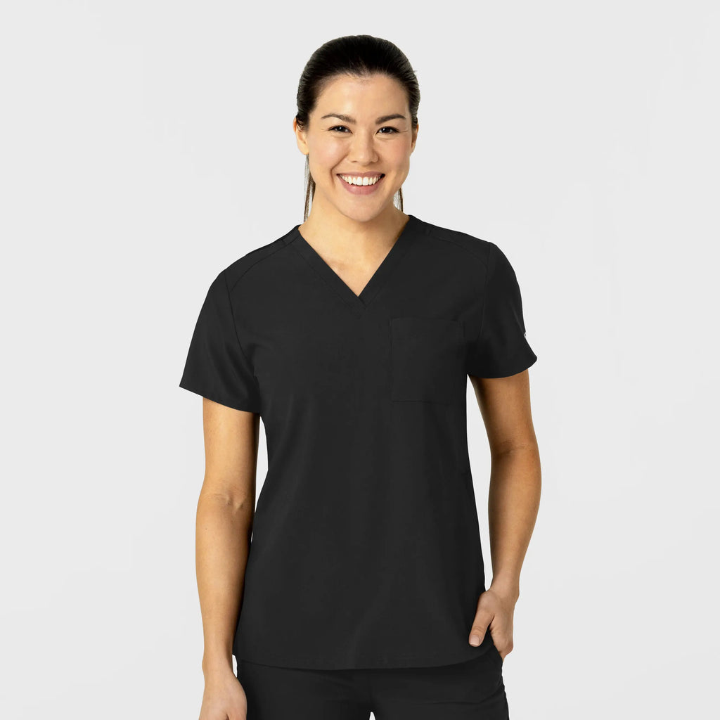 Wink Scrubs Women's W123 Flex-n-Reach V-Neck Scrub Top Black | scrub-supply.com